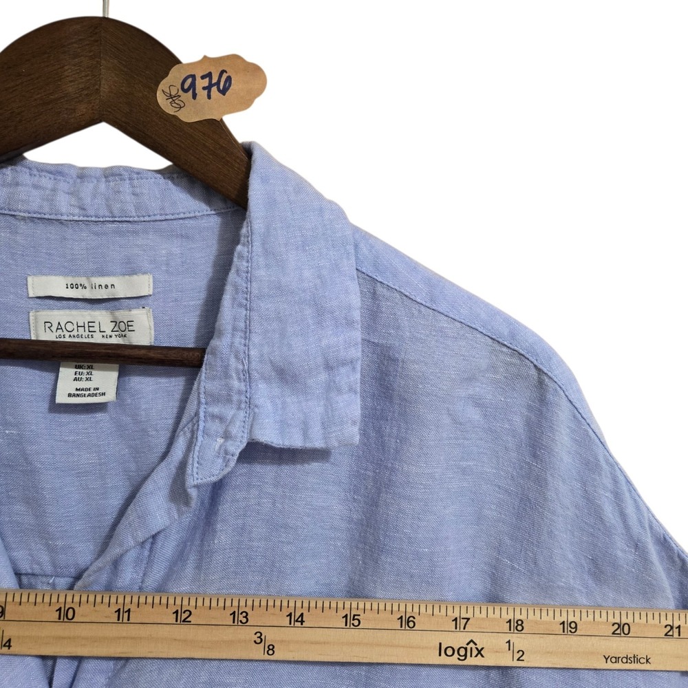 Rachel Zoe Women's Linen Short Sleeve Blouse Size XL Blue MOP Buttons Summer Top - Picture 3 of 6